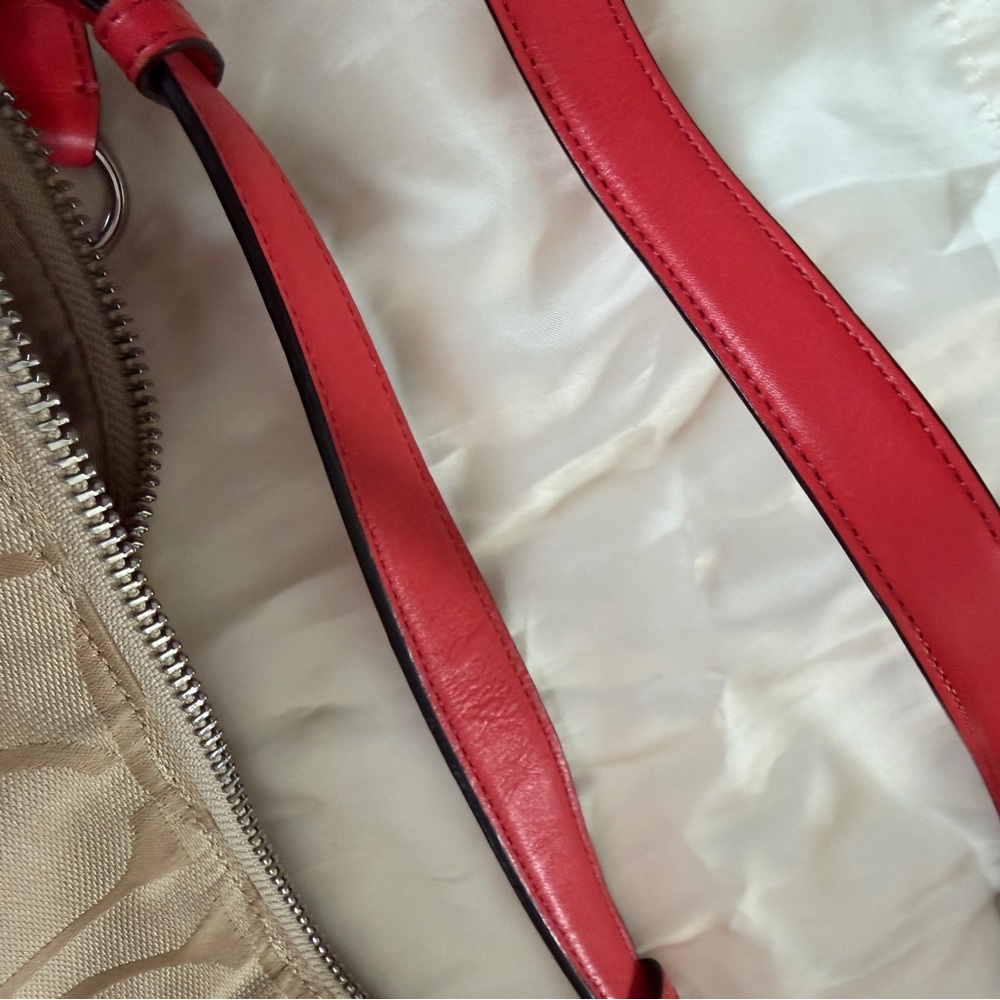 Coach Legacy Signature Khaki and Coral Hobo Bag style 22392 - Picture 12 of 13
